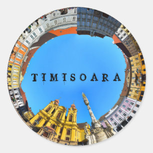 timisoara city romania union square panorama piata classic round sticker
