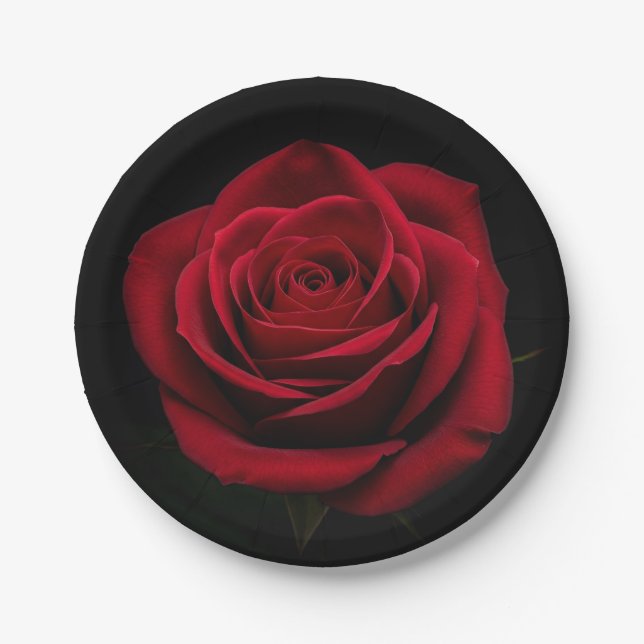TimPic Black Plate with Red Rose DesigPaper Plate (Front)