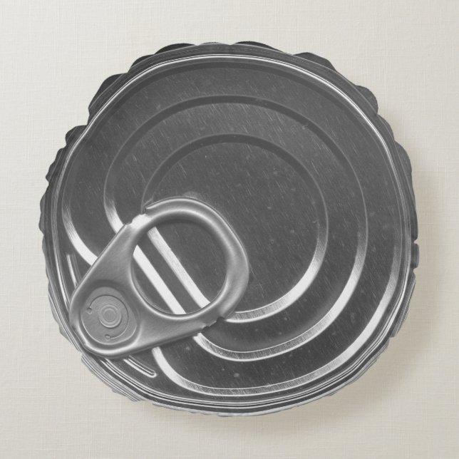 Tin Can Lid Grey Pillow Humourous (Front)