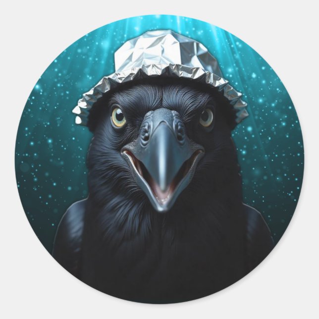 Tin Foil Hat Black Bird Raven Classic Round Sticker (Front)