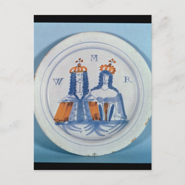 Tin-glazed earthenware plate, Lambeth, c.1689 Postcard (Front)