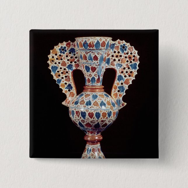 Tin-glazed vase with lustre decoration 2 inch square button (Front)