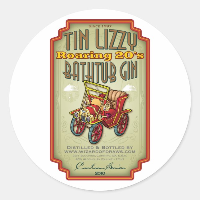 Tin Lizzy Bathtub Gin Classic Round Sticker (Front)