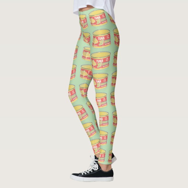 Tin of tuna canned fish retro leggings (Left)