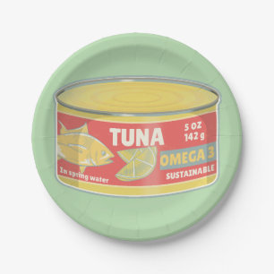 Tin of tuna canned fish retro paper plate