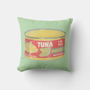 Tin of tuna canned fish retro throw pillow