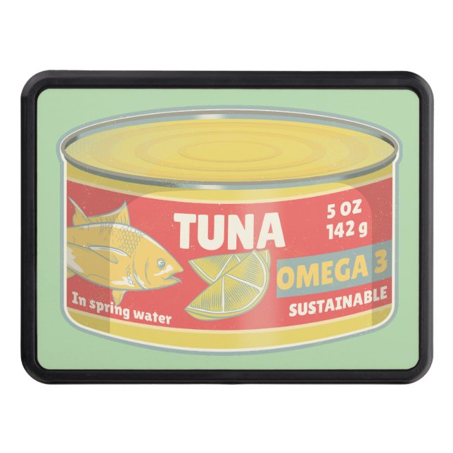 Tin of tuna canned fish retro trailer hitch cover (Front)
