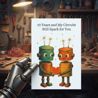 Tin Robot Love 10th Wedding Anniversary Card