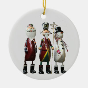 Tin Santa, Soldier, and Snowman Ceramic Ornament