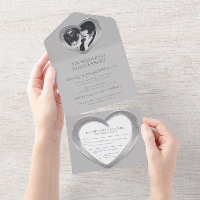 Tin wedding anniversary 10 years party event all i all in one invitation (Tearaway)