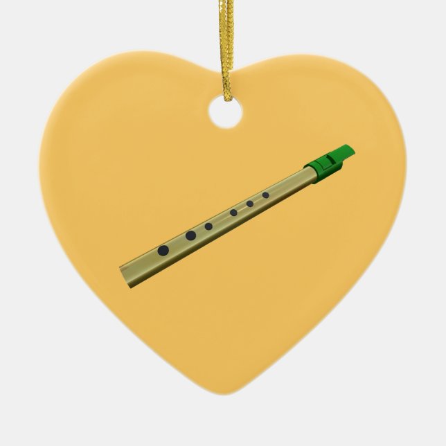 Tin Whistle Gold Green Birthday Christmas Heart Ceramic Ornament (Front)