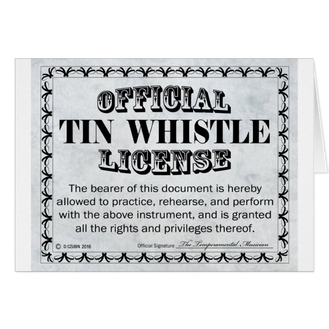 Tin Whistle License (Front Horizontal)