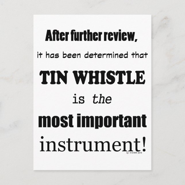 Tin Whistle Most Important Instrument Postcard (Front)