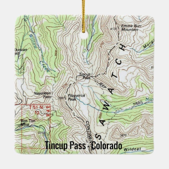 Tincup Pass Colorado Topo Ceramic Ornament (Back)