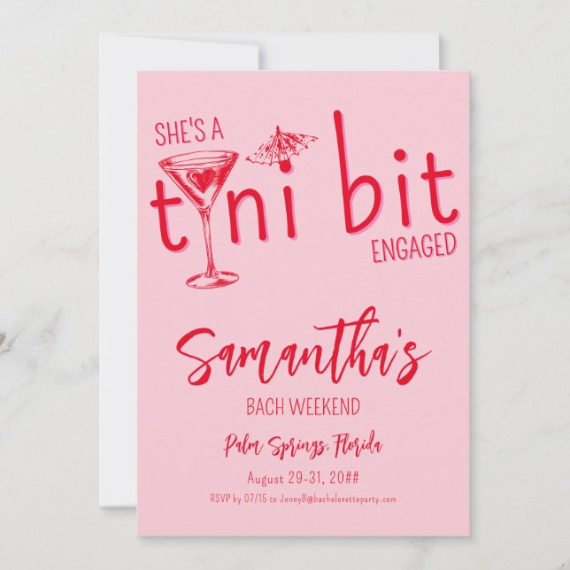 Tini Bit Engaged Martini Bachelorette Bach Weekend Invitation (Front)