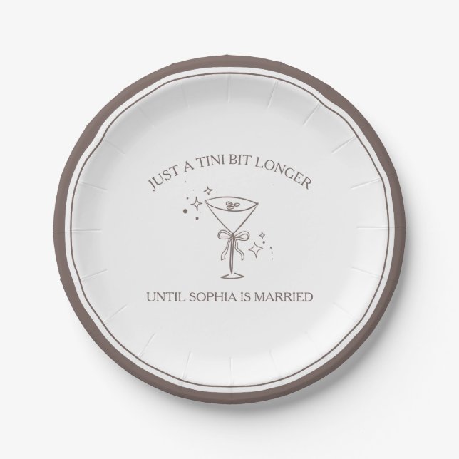 "Tini Bit Longer" Espresso Martini Bachelorette Paper Plate (Front)