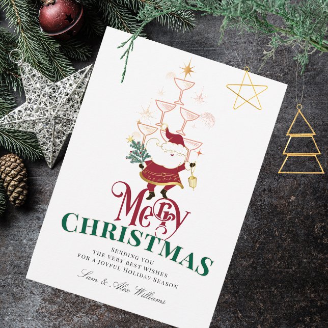 Tini Bit Merry Martini Office Christmas Santa Holiday Card (Tini Bit Merry Martini Office Christmas Santa Festive Champagne Tower No Photo Holiday Card)