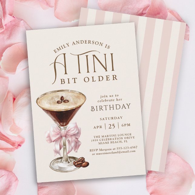Tini Bit Older Espresso Martini Birthday for Her Invitation (Available in both printed and instant download digital formats.)