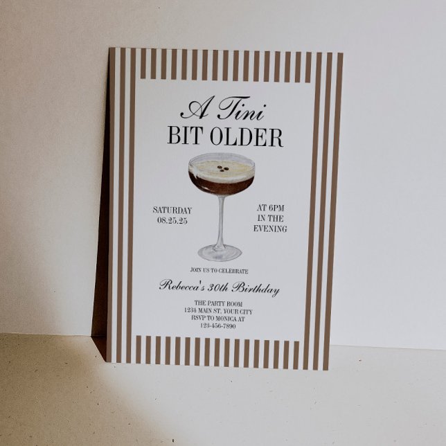 Tini Bit Older Espresso Martini Birthday Invitation (Tini Bit Older Espresso Martini Birthday Invite)