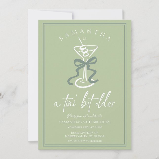 Tini Bit Older Hand Drawn Olive Cocktail Birthday Invitation (Front)