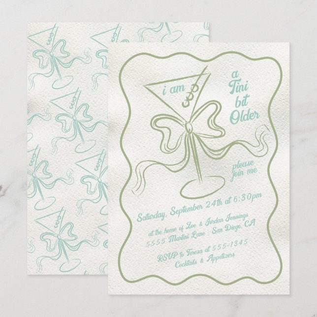 Tini bit older Martini Bow Funky Birthday Invitation (Front/Back)