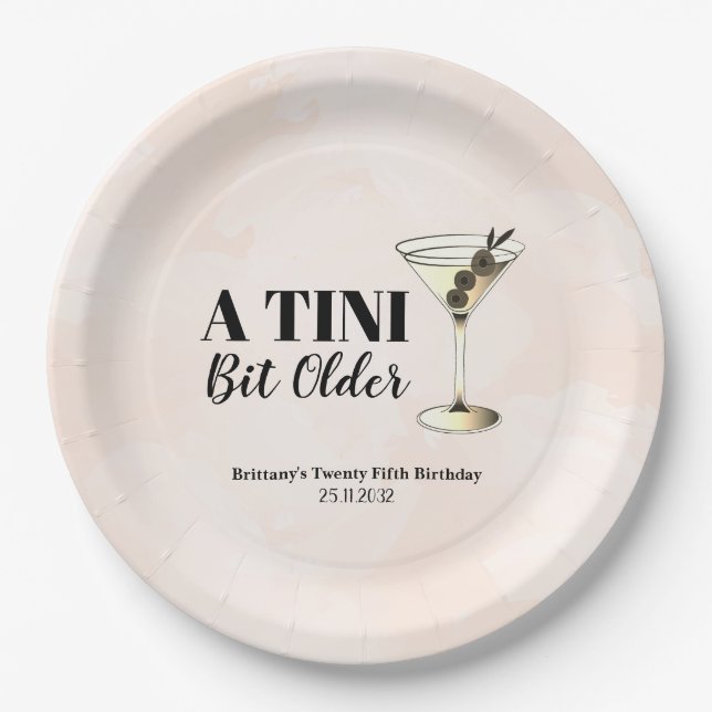 Tini Bit Older Martini Cocktail Birthday  Paper Plate (Front)