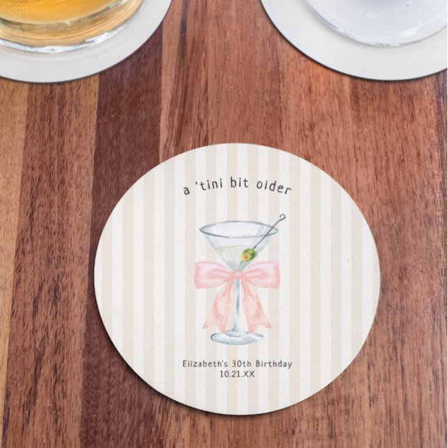 Tini Bit Older | Martini Themed Birthday Round Paper Coaster (Creator Uploaded)