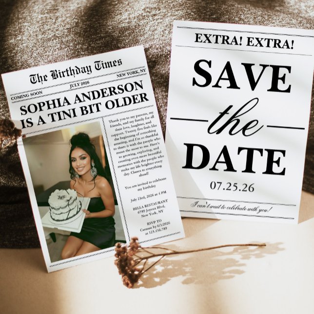 Tini Bit Older Newspaper Adult Birthday Invitation (Creator Uploaded)