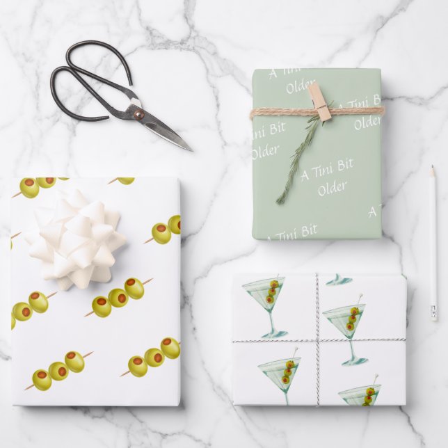Tini Bit Older - Olive & Drink Theme Wrapping Paper Sheet (Front)