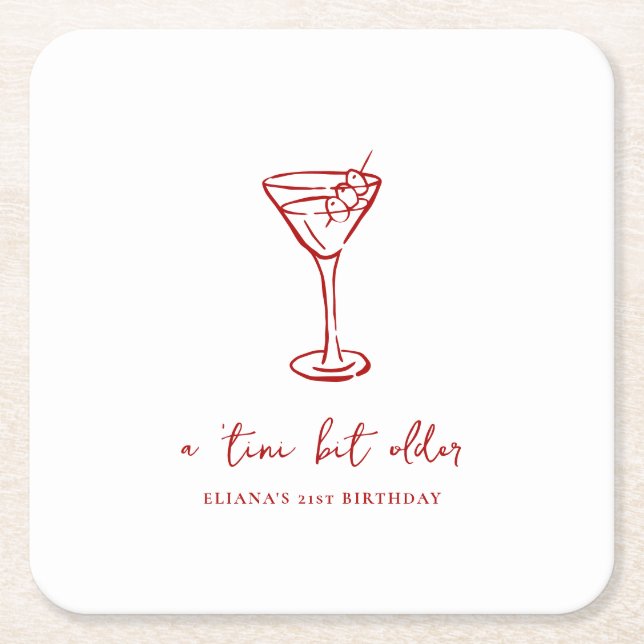 Tini Bit Older Personalized Birthday Party Square Paper Coaster (Front)
