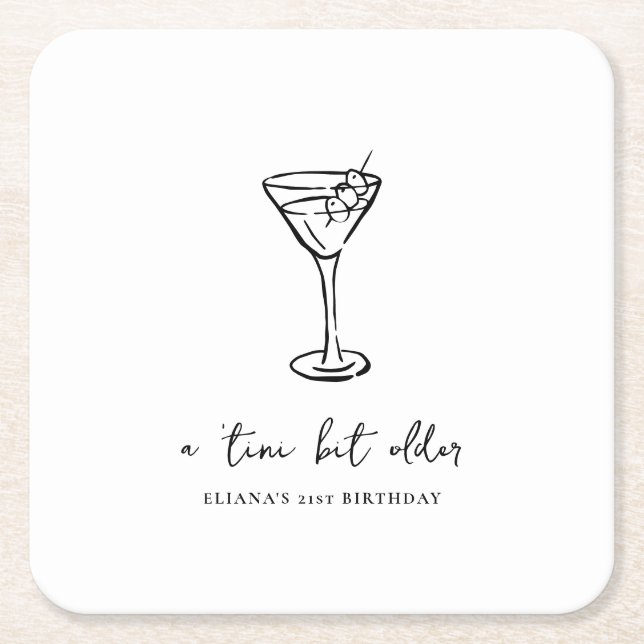 Tini Bit Older Personalized Birthday Party Square Paper Coaster (Front)