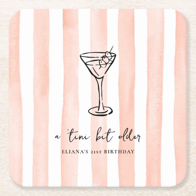 Tini Bit Older Personalized Birthday Party Square Paper Coaster (Front)