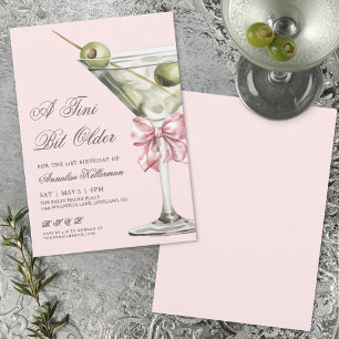 Tini Bit Older Pink Bow Martini Birthday Party Invitation