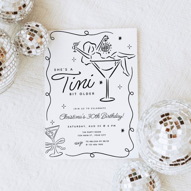 Tini Bit Older Whimsical Martini Birthday Invitation (Tini Bit Older Birthday Invite)