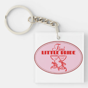 Tini Little Bride Design Pink Martini Glass Keychain