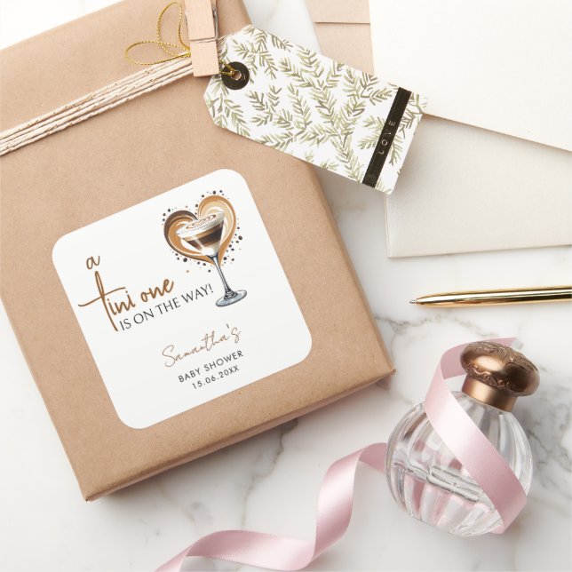 Tini One Espresso Martini Baby Shower Square Sticker (Gifting)