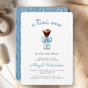 Tini One Espresso Martini Blue Boy Baby Shower Invitation