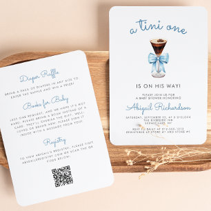 Tini One Espresso Martini QR Code Boy Baby Shower Invitation