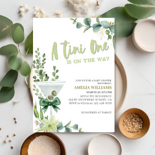 Tini one martini green gender neutral baby shower invitation