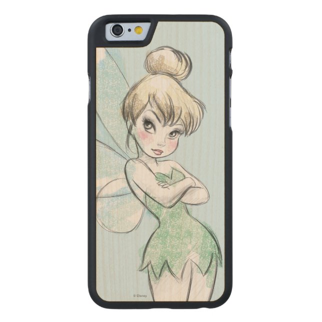 Tinker Bell | Arms Crossed Pastel Carved Wood iPhone Case (Back)