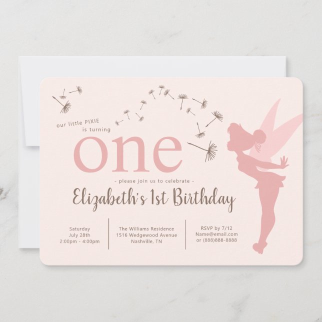 Tinker Bell First Birthday Pink Invitation (Front)