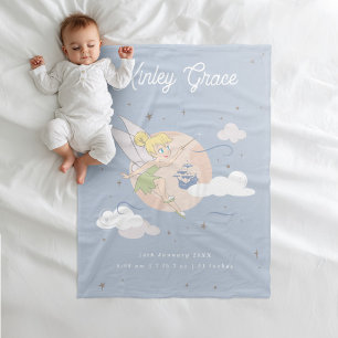 Tinker Bell Flying Over Clouds Custom Birth Stats  Fleece Blanket