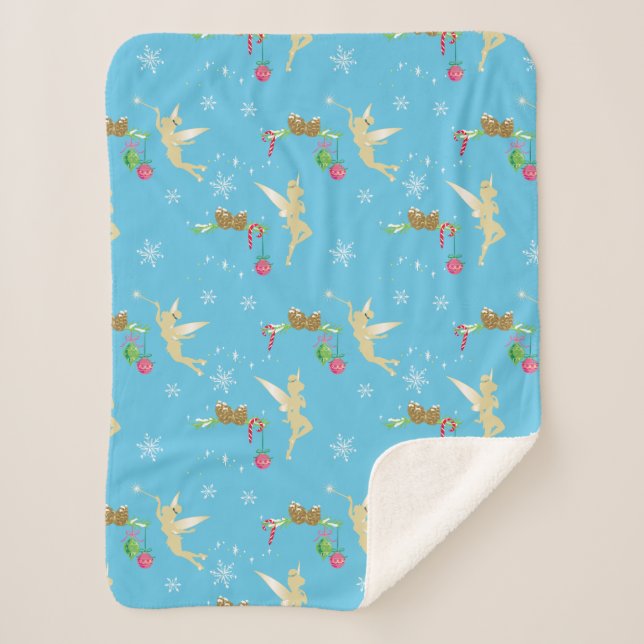 Tinker Bell | Golden Holiday Cheer Pattern Sherpa Blanket (Front)