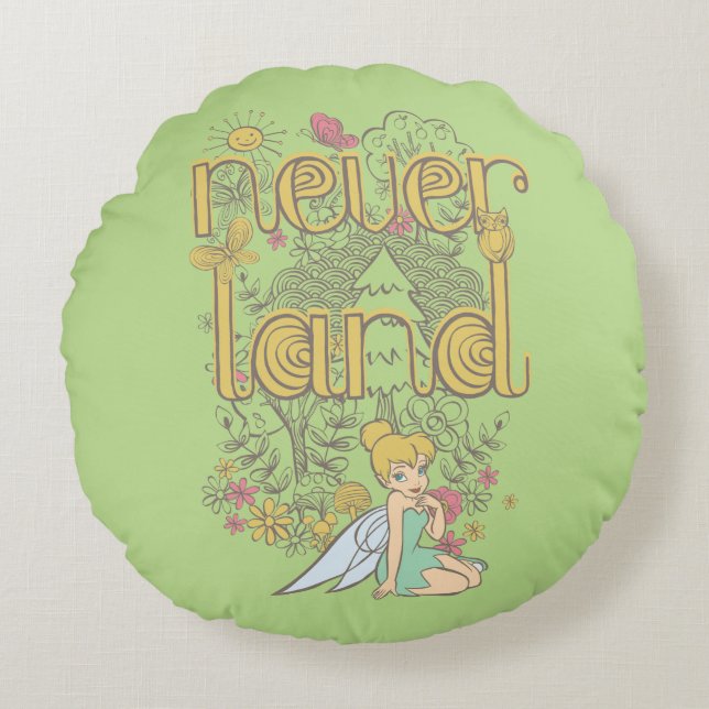 Tinker Bell in Neverland Forest Round Pillow (Front)