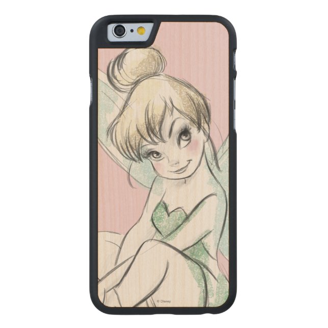 Tinker Bell | Sitting Pastel Carved Wood iPhone Case (Back)
