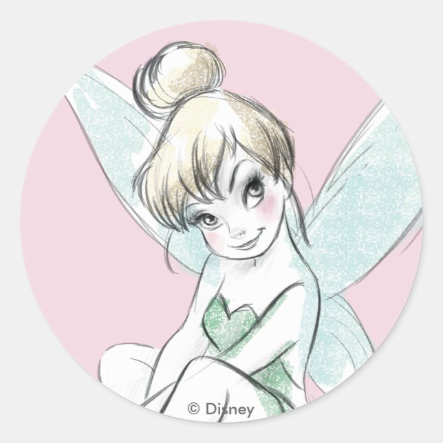 Tinker Bell | Sitting Pastel Classic Round Sticker (Front)