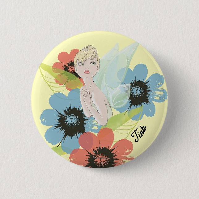 Tinker Bell Sketch With Cosmos Flowers 2 Inch Round Button (Front)