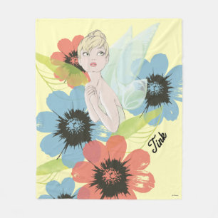 Tinker Bell Sketch With Cosmos Flowers Fleece Blanket