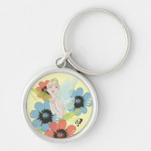Tinker Bell Sketch With Cosmos Flowers Keychain