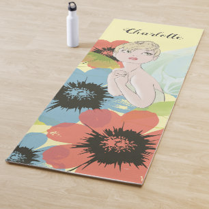 Tinker Bell Sketch With Cosmos Flowers -  Name Yoga Mat
